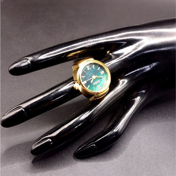Ring Watch Gold Green Men's Women's VTG Fashion BOHO Christmas Anniversary Gift - Picture 1 of 6